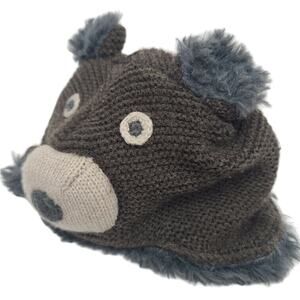 Baby Gap Hat Brown Bear Crochet Knit Faux Fur Lined 0-6 mos Warm Winter Cozy